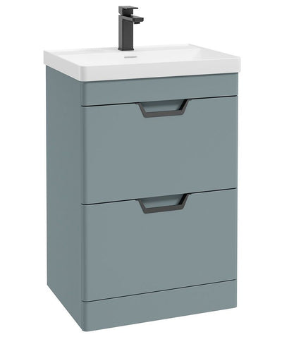 Freya Floorstanding 60Cm Two Drawer Unit Matt Coral Green-Black Handles