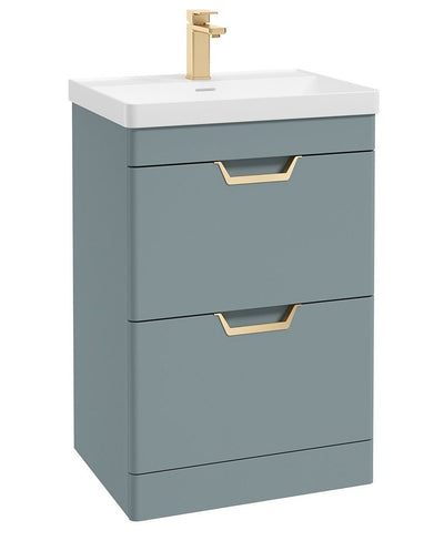 Freya Floorstanding 60Cm Two Drawer Unit Matt Coral Green-Gold Handles