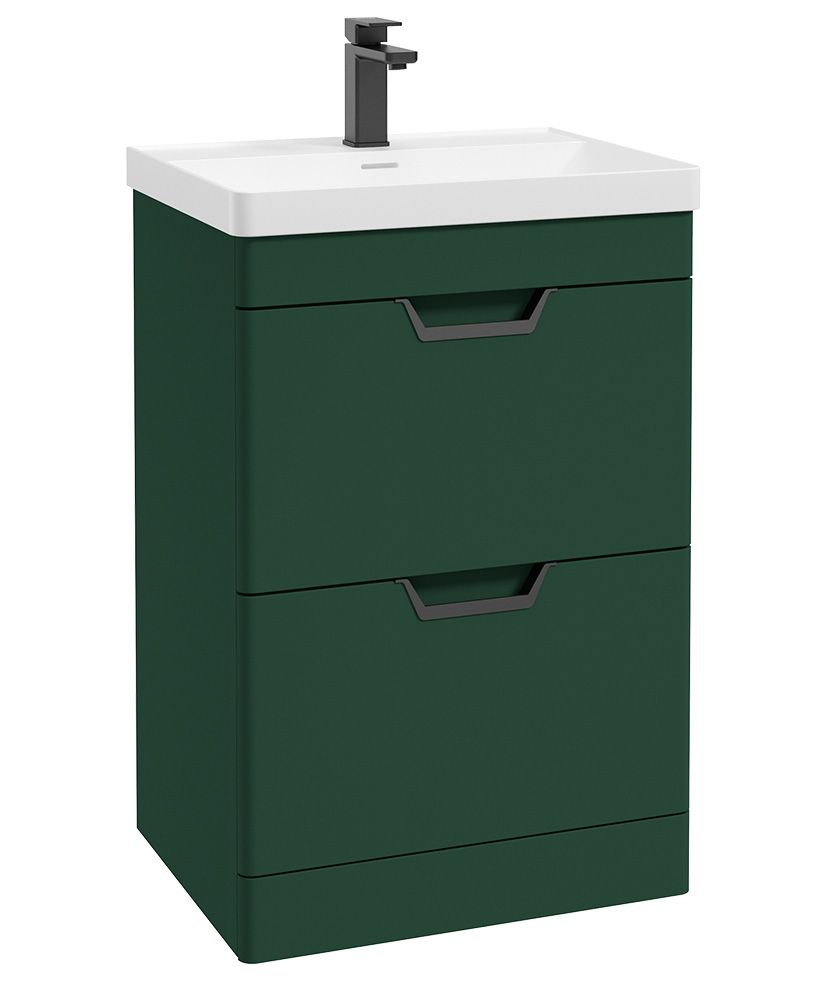 Freya Floorstanding 60Cm Two Drawer Unit Matt Wreath Green-Black Handles