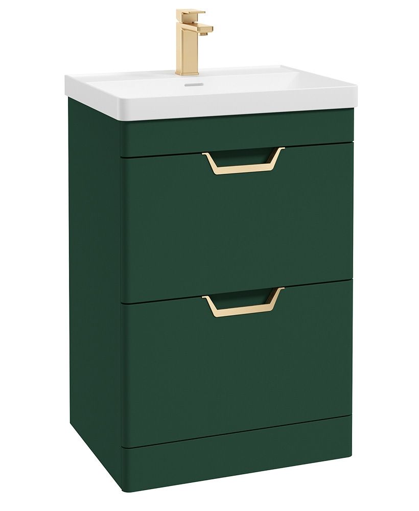 Freya Floorstanding 60Cm Two Drawer Unit Matt Wreath Green-Gold Handles