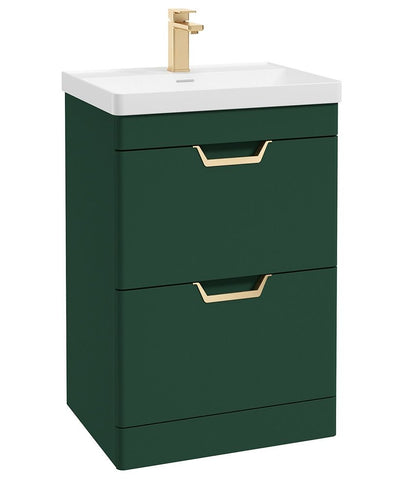 Freya Floorstanding 60Cm Two Drawer Unit Matt Wreath Green-Gold Handles