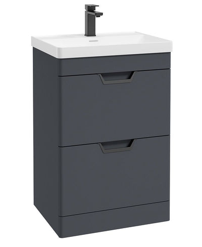 Freya Floorstanding 60Cm Two Drawer Unit Matt Night Sky Blue-Black Handles