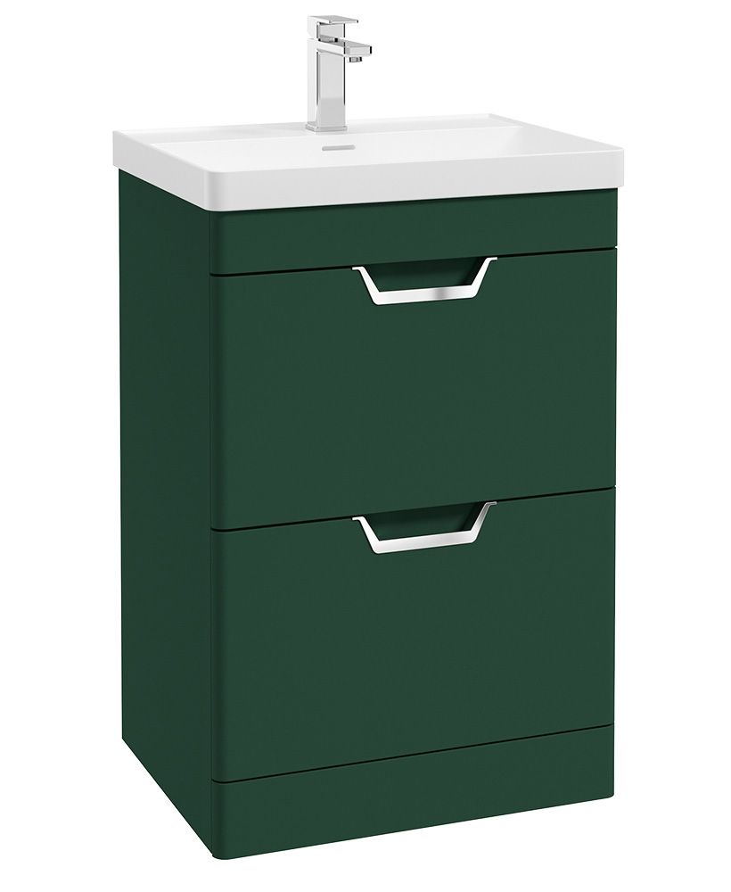 Freya Floorstanding 60Cm Two Drawer Unit Matt Wreath Green-Chrome Handles