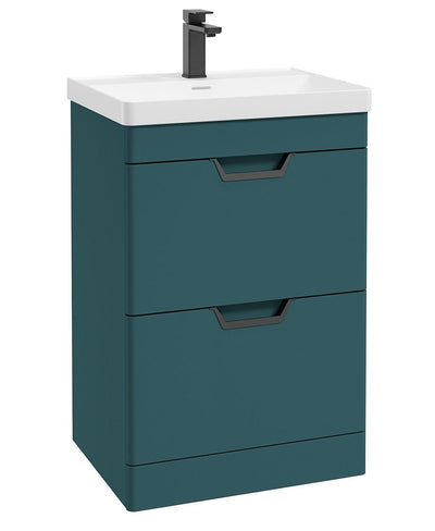 Freya Floorstanding 60Cm Two Drawer Unit Matt Ocean Blue-Black Handles