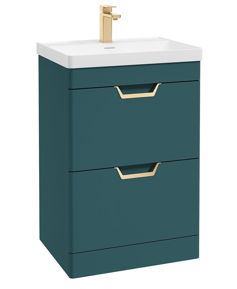 Freya Floorstanding 60Cm Two Drawer Unit Matt Ocean Blue-Gold Handles