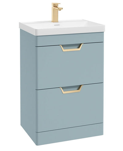 Freya Floorstanding 60Cm Two Drawer Unit Matt Morning Sky Blue-Gold Handles