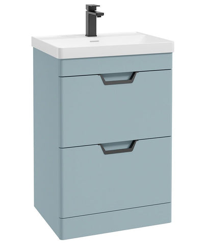Freya Floorstanding 60Cm Two Drawer Unit Matt Morning Sky Blue-Black Handles