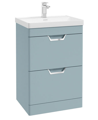 Freya Floorstanding 60Cm Two Drawer Unit Matt Morning Sky Blue-Chrome Handles
