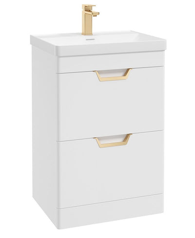 Freya Floorstanding 60Cm Two Drawer Unit Matt White-Gold Handles