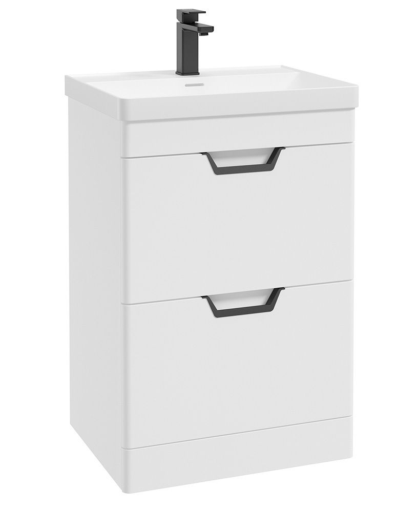 Freya Floorstanding 60Cm Two Drawer Unit Matt White-Black Handles