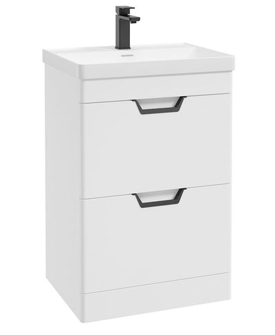 Freya Floorstanding 60Cm Two Drawer Unit Matt White-Black Handles