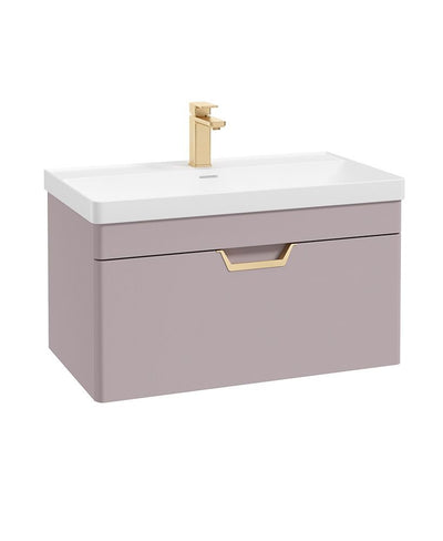 Freya Wall Hung 80Cm Single Drawer Unit Matt Cashmere Pink-Gold Handle
