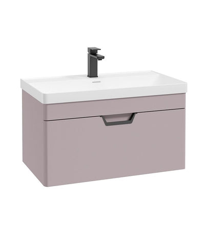 Freya Wall Hung 80Cm Single Drawer Unit Matt Cashmere Pink-Black Handles