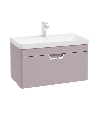 Freya Wall Hung 80Cm Single Drawer Unit Matt Cashmere Pink-Chrome Handle