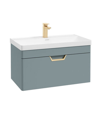 Freya Wall Hung 80Cm Single Drawer Unit Matt Coral Green-Gold Handle