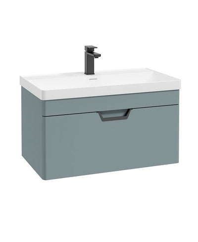 Freya Wall Hung 80Cm Single Drawer Unit Matt Coral Green-Black Handles