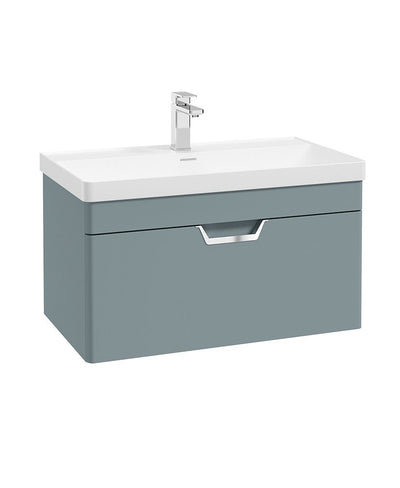 Freya Wall Hung 80Cm Single Drawer Unit Matt Coral Green-Chrome Handle