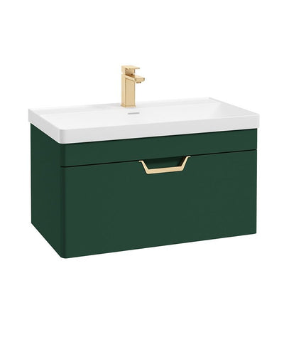 Freya Wall Hung 80Cm Single Drawer Unit Matt Wreath Green-Gold Handle