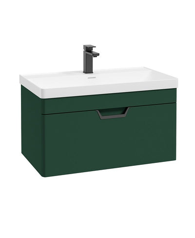 Freya Wall Hung 80Cm Single Drawer Unit Matt Wreath Green-Black Handles
