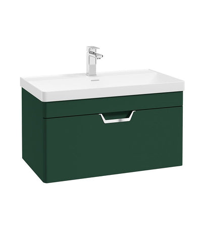 Freya Wall Hung 80Cm Single Drawer Unit Matt Wreath Green-Chrome Handle