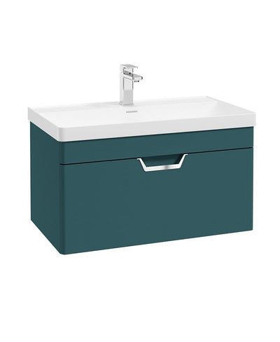 Freya Wall Hung 80Cm Single Drawer Unit Matt Ocean Blue-Chrome Handle
