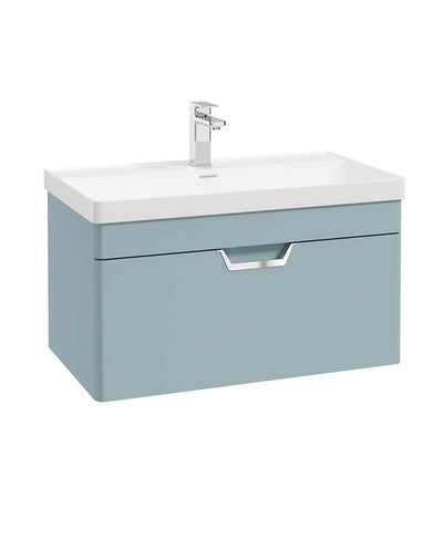 Freya Wall Hung 80Cm Single Drawer Unit Matt Morning Sky Blue-Chrome Handle