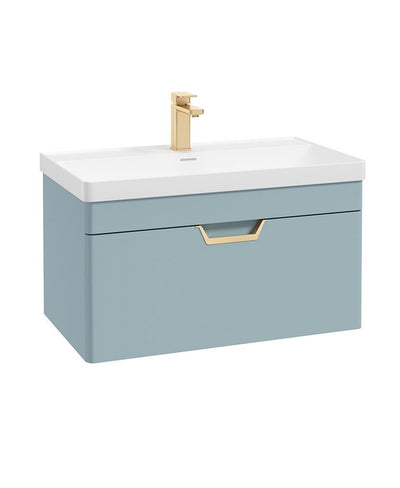 Freya Wall Hung 80Cm Single Drawer Unit Matt Morning Sky Blue-Gold Handle