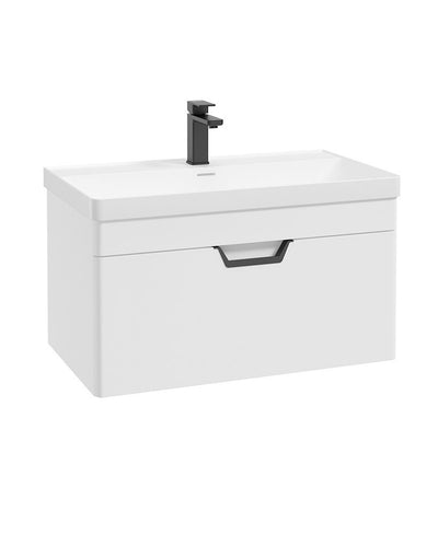 Freya Wall Hung 80Cm Single Drawer Unit Matt White-Black Handles