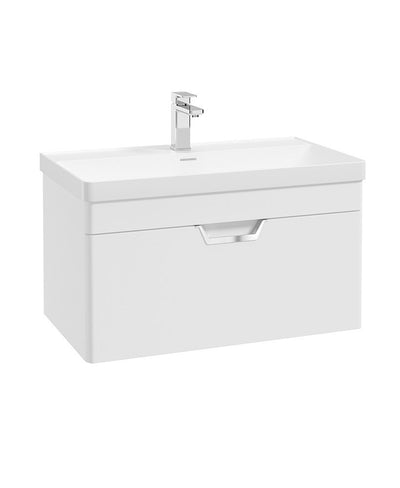 Freya Wall Hung 80Cm Single Drawer Unit Matt White-Chrome Handle