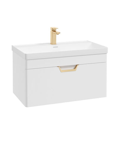 Freya Wall Hung 80Cm Single Drawer Unit Matt White-Gold Handle