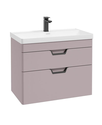 Freya Wall Hung 80Cm Two Drawer Unit Matt Cashmere Pink-Black Handles
