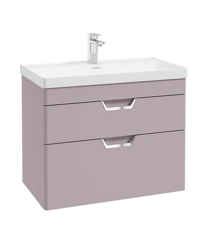 Freya Wall Hung 80Cm Two Drawer Unit Matt Cashmere Pink-Chrome Handles