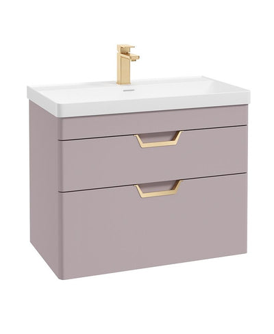 Freya Wall Hung 80Cm Two Drawer Unit Matt Cashmere Pink-Gold Handles