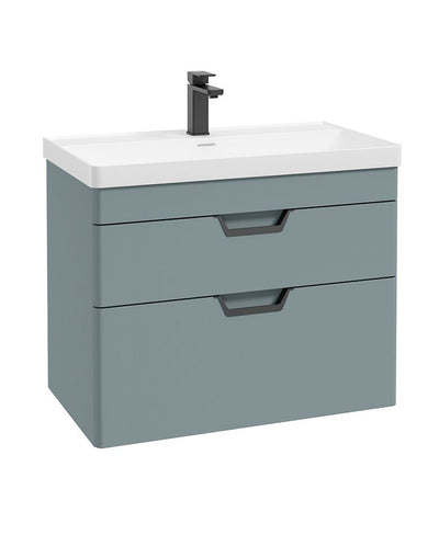 Freya Wall Hung 80Cm Two Drawer Unit Matt Coral Green-Black Handles