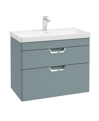Freya Wall Hung 80Cm Two Drawer Unit Matt Coral Green-Chrome Handles