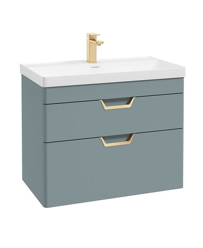 Freya Wall Hung 80Cm Two Drawer Unit Matt Coral Green-Gold Handles