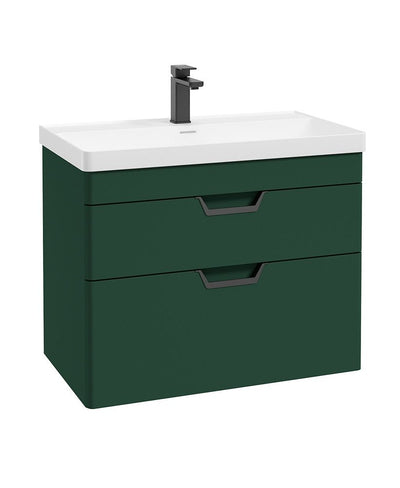 Freya Wall Hung 80Cm Two Drawer Unit Matt Wreath Green-Black Handles