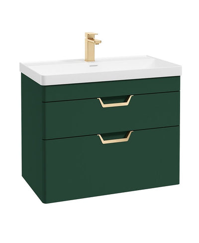Freya Wall Hung 80Cm Two Drawer Unit Matt Wreath Green-Gold Handles