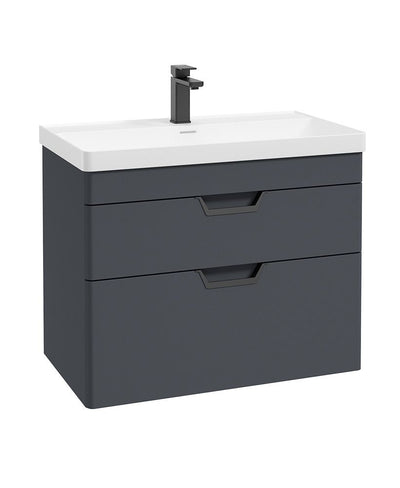 Freya Wall Hung 80Cm Two Drawer Unit Matt Night Sky Blue-Black Handles