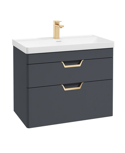 Freya Wall Hung 80Cm Two Drawer Unit Matt Night Sky Blue-Gold Handles