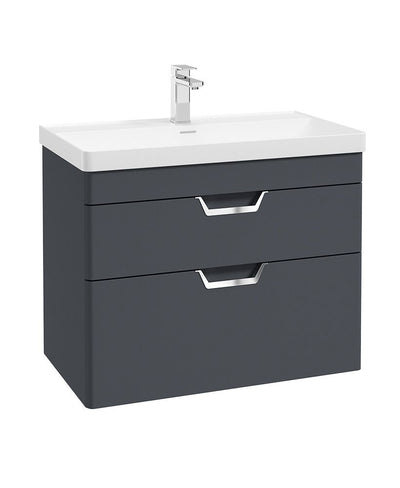 Freya Wall Hung 80Cm Two Drawer Unit Matt Night Sky Blue-Chrome Handles