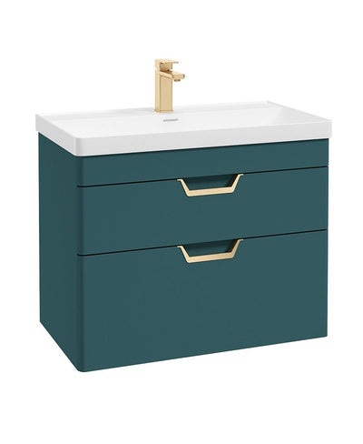 Freya Wall Hung 80Cm Two Drawer Unit Matt Ocean Blue-Gold Handles