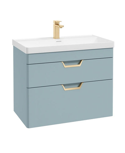 Freya Wall Hung 80Cm Two Drawer Unit Matt Morning Sky Blue-Gold Handles
