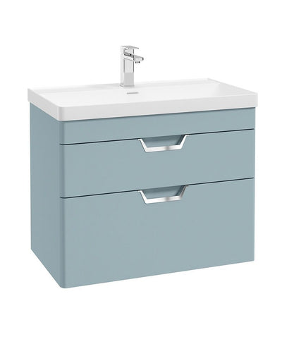 Freya Wall Hung 80Cm Two Drawer Unit Matt Morning Sky Blue-Chrome Handles
