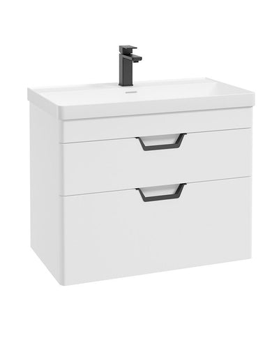 Freya Wall Hung 80Cm Two Drawer Unit Matt White-Black Handles