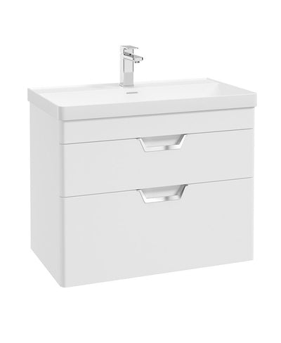 Freya Wall Hung 80Cm Two Drawer Unit Matt White-Chrome Handles