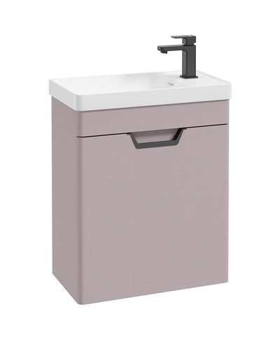 Freya Wall Hung 55Cm Single Door Cloakroom Unit Matt Cashmere Pink-Black Handle