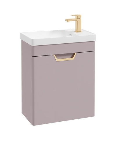 Freya Wall Hung 55Cm Single Door Cloakroom Unit Matt Cashmere Pink-Gold Handle