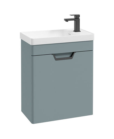 Freya Wall Hung 55Cm Single Door Cloakroom Unit Matt Coral Green-Black Handle