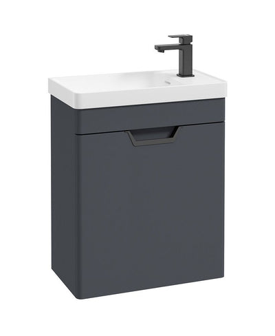 Freya Wall Hung 55Cm Single Door Cloakroom Unit Matt Night Sky Blue-Black Handle